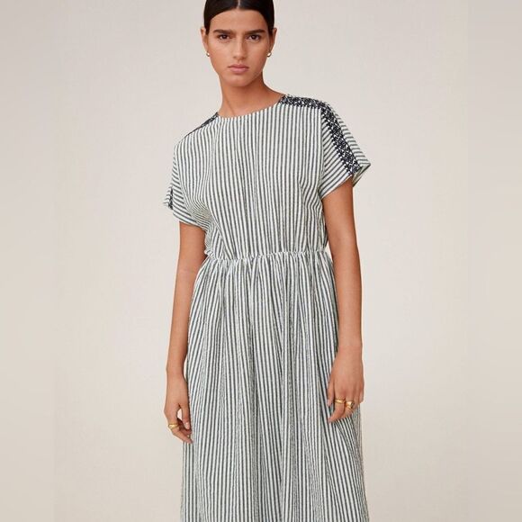 Mango Embroidered Dress Striped New - Picture 7 of 7